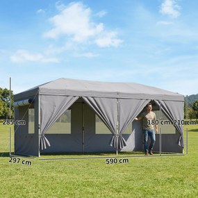 Outsunny Foișor Pliabil 3x6m Pop-Up cu 6 Pereți Laterali, Foișor de Grădină Reglabil pe Înălțime cu Saci de Nisip, Geantă cu Roți, UV50+ pentru Exterior, Gri Închis | Aosom Romania