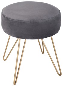 Taburet rotund, gri inchis, picioare de metal