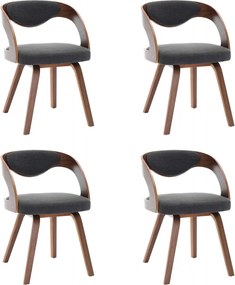vidaXL Scaune de bucătărie, 4 buc, gri închis, lemn curbat și textil