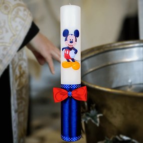 Lumanare botez decorata Mickey rosu 5,5 cm, 40 cm