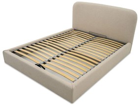 Pat matrimonial bej tapițat cu spațiu de depozitare cu somieră 140x190 cm Sea – Scandic