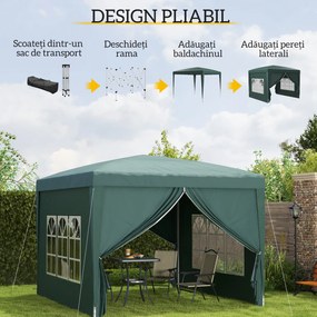 Outsunny Cort impermeabil 3x3 m pentru gradina, cort cu panouri laterale pliabile din otel si copertina din material Oxford, Verde | Aosom Romania