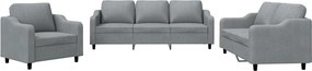 vidaXL Set de canapele cu perne, 3 piese, gri deschis, textil