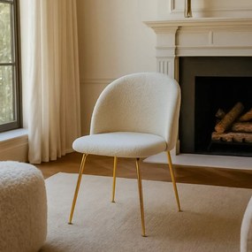 Scaune living bej din boucle cu cadru metalic auriu BUC 284