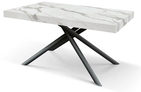 Masa extensibila Menego, blat ALB MARMORAT - 160 cm / 90 cm / h 77 - NEGRU