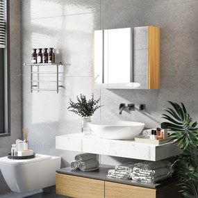 Dulap pentru medicamente montat pe perete, dulap cu oglinda pentru baie cu 3 usi si rafturi de depozitare reglabile, alb Kleankin | Aosom RO