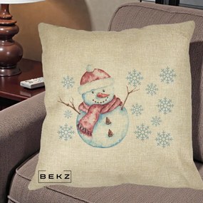 Perna Decorativa Om de Zapada Rosu cu Fulgi, 40x40 cm, Crem, Husa Detasabila, Perna Inclusa, BEKZ®