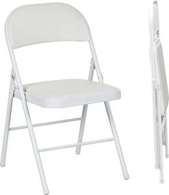 HOMCOM Set de 2 Scaune Pliabile, Scaune Moderne cu Perne din Poliester pentru Acasă și Birou, 45x46x78 cm, Alb | Aosom Romania
