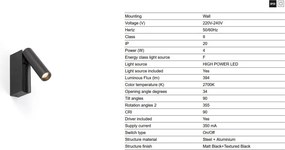 Aplica cu reader LED directionabil stil minimalist CRONOS negru