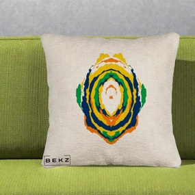 Perna Decorativa Oval Abstract Multicolor, 40x40 cm, Bej Canapea, Husa Detasabila, Perna Inclusa, BEKZ®