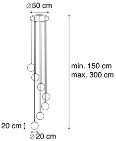 Lampă suspendată inteligentă neagră cu 7 lumini inclusiv Wifi ST64 - Pallon