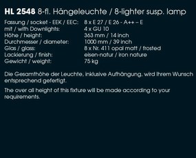 Candelabru din fier forjat cu 8 surse de lumina, design industrial HL 2548