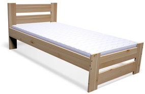 Expedo Pat din lemn masiv STUDY + somieră GRATIS + saltea spumă DE LUX 14 cm + somieră, 90x200cm, natural/lac nu
