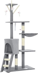 PawHut Ansamblu de joacă pentru pisici cu căsuță, stâlp de ascuțit gheare, platforme și 4 șoricei, 50x35x134.2 cm, gri | Aosom Romania