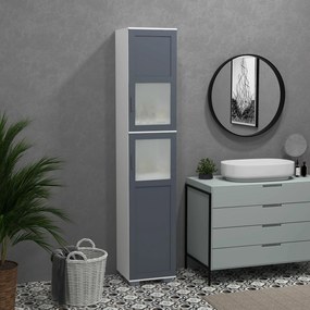 kleankin Dulap înalt de Baie Mobilier Coloană de Baie cu 2 Uși de Sticlă Temperată și Rafturi Ajustabile 37x35x190 cm Alb și Gri | Aosom Romania