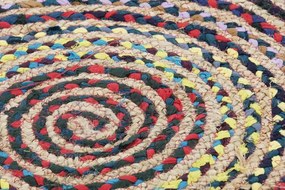 Covor rotund din bumbac și iută împletit manual, multicolor, Ø 200 cm, 2100 GSM, „Cotton Jute Carpet Multicolored"