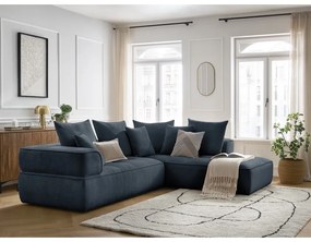 Colțar albastru închis cu tapițerie din chenille (cu colț pe partea dreaptă/în formă de ”L”) Whesley – Bobochic Paris