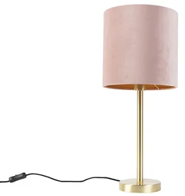 Lampă de masă romantică din alamă cu abajur roz 25 cm - Simplo