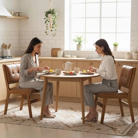 HOMCOM Set de 2 scaune de dining tapițate în PU șezut căptușit picioare din lemn pentru living maro | Aosom Romania