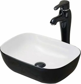 Lavoar pe blat Fluminia Crius alb negru dreptunghiular 46.5x33.5 cm