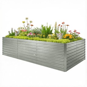 Outsunny Jardineră exterioară, jardineră ridicată galvanizată cu bordură de siguranță și fund deschis 240 x 120 x 60 cm gri argintiu | Aosom Romania