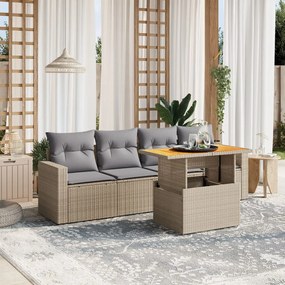 vidaXL Set canapele de grădină cu perne, 5 piese, bej, poliratan