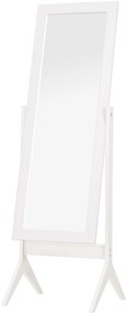 HOMCOM Oglindă de Podea Mare Oglindă de Podea cu Inclinare reglabilă pentru Dressing Camera dim. 47L x 46l x 148H cm din Lemn Alb | Aosom Romania