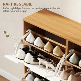 Dulap Pantofar Modern cu 4 Sertare Rabatabile si Raft Reglabil, Dulap Pantofar de Hol pentru 16 Perechi de Pantofi, Natur HOMCOM | Aosom Romania