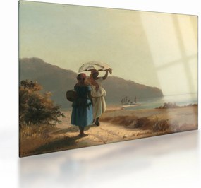 Tablou pe sticlă - Camille Pissarro, Two Women Chatting by the Sea, St. Thomas, reproducere (70x50 cm)