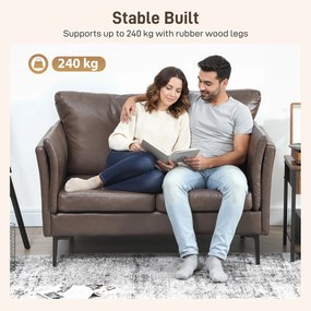 HOMCOM Canapea cu 2 Locuri Îmbunătățită în Țesătură cu Efect de Piele Respirabilă cu Brațe Înalte Curbe și Perne, Canapea Compactă Modernă pentru Sufragerie, Sală de Ședere și Studiu, 137x72x88 cm, Maro Închis | Aosom Romania