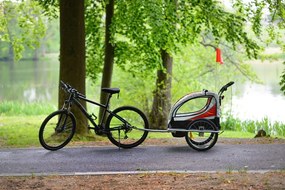 Remorcă pentru biciclete cu 2 locuri cu amortizor + JOGGER roșu