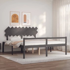 3195563 vidaXL Cadru de pat senior cu tăblie, gri, Super King Size, lemn masiv
