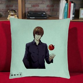 Perna Personalizata Death Note Light Yagami cu Mar, 40x40 cm, Verde Menta, Husa Detasabila, Perna Inclusa, BEKZ®
