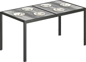 Outsunny Masă de grădină pentru 4 până la 6 persoane, masă de luat masa exterioară cu blat cu efect lemn, 150 x 80 x 74 cm, gri | Aosom Romania