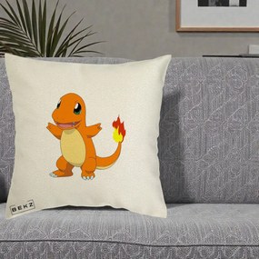 Perna Personalizata Charmander Pokemon, 40x40 cm, Ecru, Husa Detasabila, Perna Inclusa, BEKZ®