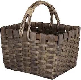 Coș de picnic din lemn gri împletit manual, cu mânere, 22 × 28 × 18 cm, „Kerstin"