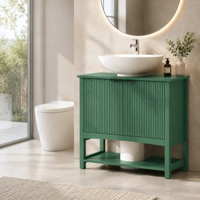 HOMCOM Dulap Sub Lavoar cu 2 Uși, Raft Deschis și Design Modern, 65x32x62 cm, Verde | Aosom Romania