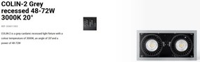 Spot LED incastrabil COLIN-2 Grey recessed 48-72W 3000K 20°