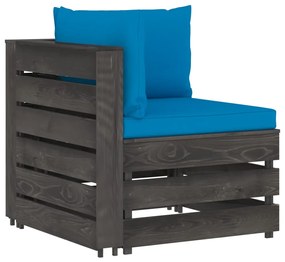 Set mobilier de gradina cu perne, 7 piese, lemn gri impregnat Albastru deschis si gri, 7