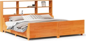 vidaXL Pat cu bibliotecă fără saltea maro ceruit 200x200 cm lemn masiv