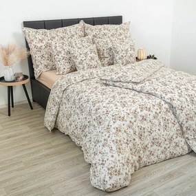 Lenjerie de pat din bumbac crep Kvalitex Flori bej, 140 x 220 cm, 70 x 90 cm