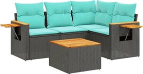 vidaXL Set mobilier de grădină cu perne, 5 piese, negru, poliratan