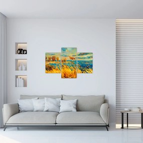 Tablou - Apus de soare peste lac, pictură acrilică (90x60 cm)