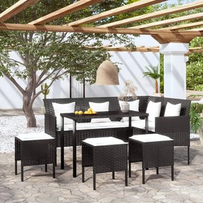 Set canapele gradina forma L cu perne 5 piese negru poliratan