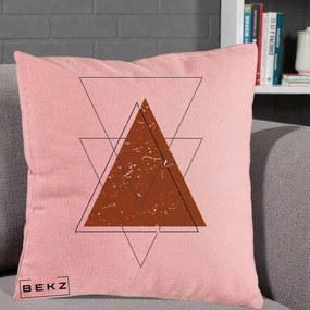 Perna Decorativa Geometric Triunghiuri Sacred, 40x40 cm, Roz, Husa Detasabila, Perna Inclusa, BEKZ®