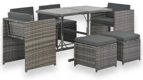 vidaXL Set mobilier de exterior cu perne, 7 piese, gri, poliratan