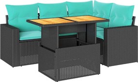 vidaXL Set mobilier de grădină cu perne, 5 piese, negru, poliratan