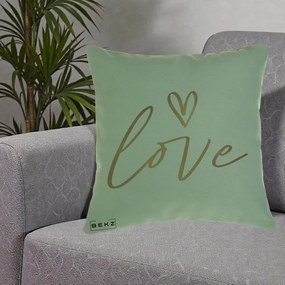 Perna Decorativa Love Caligrafie Aurie, 40x40 cm, Verde, Husa Detasabila, Perna Inclusa, BEKZ®