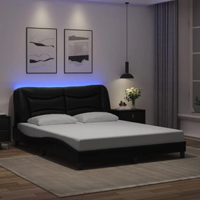 3213941 vidaXL Cadru de pat cu lumini LED, negru, 160x200 cm, piele ecologică