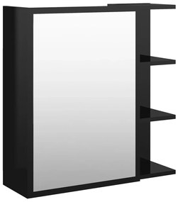 Dulap de baie cu oglinda negru extralucios 62,5x20,5x64 cm PAL negru foarte lucios